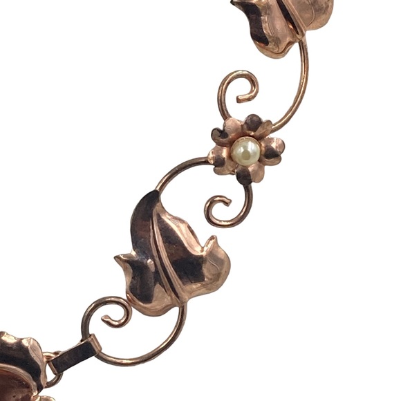 Vintage 1940's Retro Modern Sterling Rose Gold Vermeil Choker Necklace - Picture 4 of 9